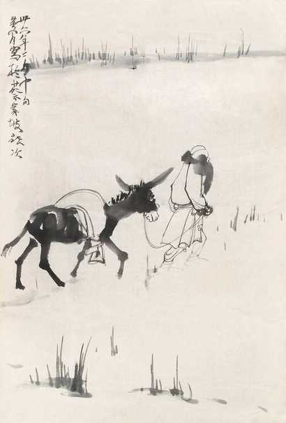黄胄 墨驴 镜心